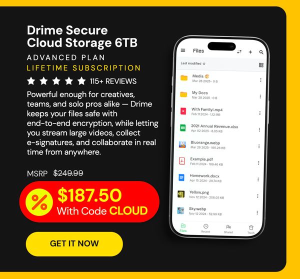 Drime Secure Cloud Storage: Lifetime Subscription (Advanced Plan/6TB)