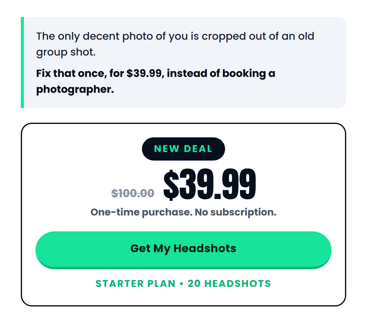 InstaHeadshots AI Headshot Generator Starter Plan: One-Time Purchase