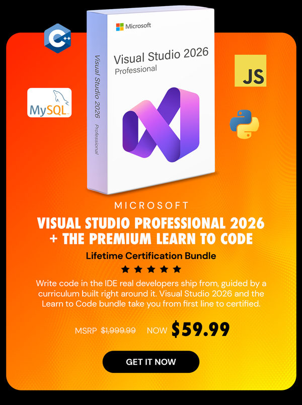 Microsoft Visual Studio Professional 2026 + The Premium Learn to Code Certification Bundle