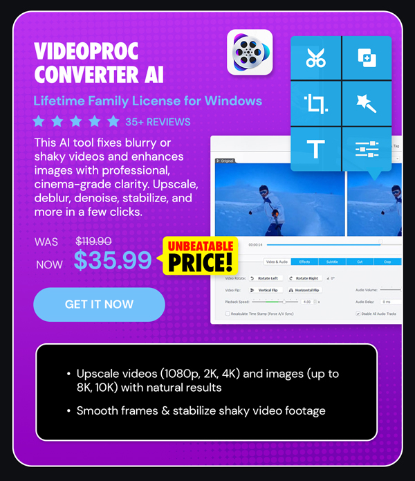 VideoProc Converter AI: Lifetime Family License (For Windows)