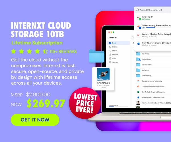 Internxt Cloud Storage Lifetime Subscription: 10TB Plan