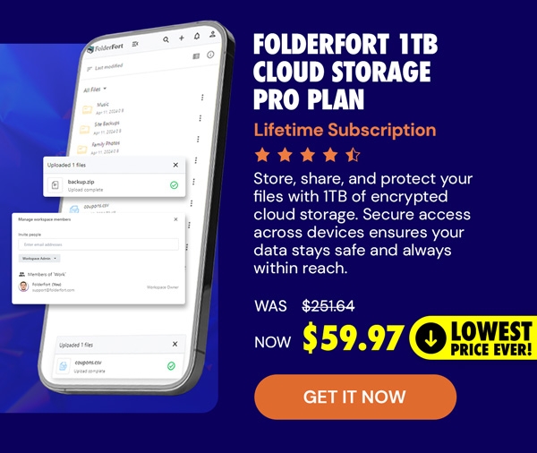 FolderFort 1TB Cloud Storage Pro Plan: Lifetime Subscription