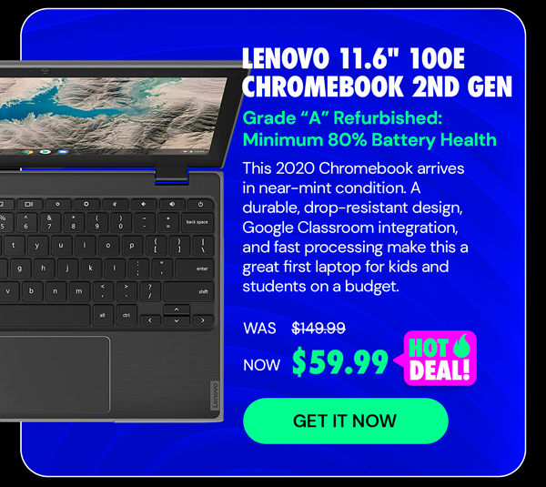 Lenovo 11.6" 100e Chromebook 2nd Gen (2019) 1.1GHz Celeron 4020 4GB RAM 16GB eMMC (Refurbished)