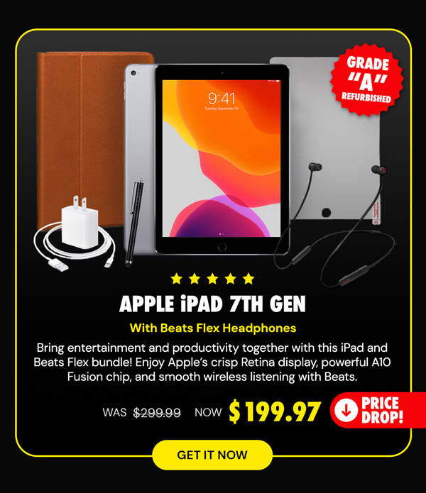 Apple iPad 7th Gen (2019) WiFi Only Bundle with Beats Flex Headphones (Refurbished)