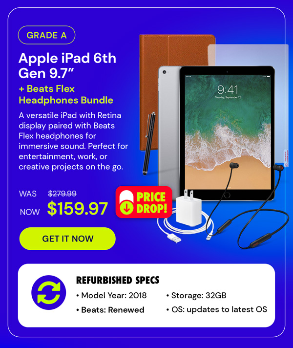 Apple iPad 6th Gen (2018) 32GB Space Gray (Refurbished: Wi-Fi Only) + Beats Flex Headphones Bundle
