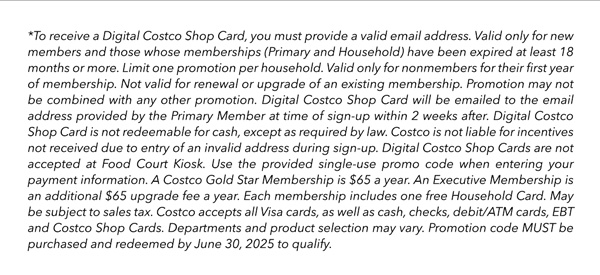 Digital Costco Shop Card Disclaimer | Terms & Conditions Apply - See Website for Details