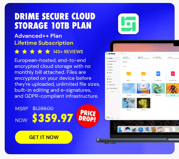 Drime Secure Cloud Storage: Lifetime Subscription (Advanced++ Plan/10TB)