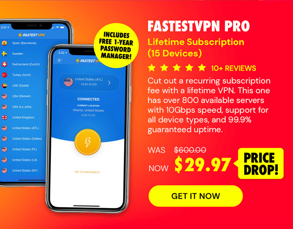 FastestVPN PRO: Lifetime Subscription (15 Devices)