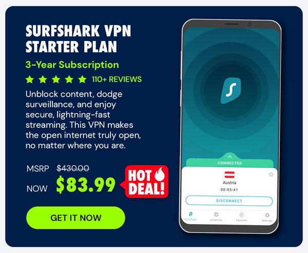 Surfshark VPN Starter Plan: 3-Yr Subscription