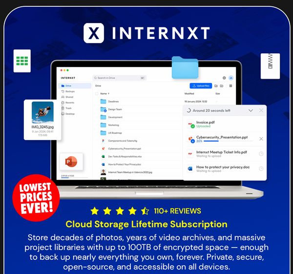 Internxt Cloud Storage: Lifetime Subscription in a Variety of Capacities