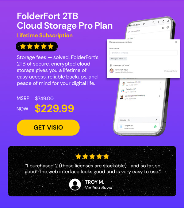 FolderFort 2TB Cloud Storage Pro Plan: Lifetime Subscription