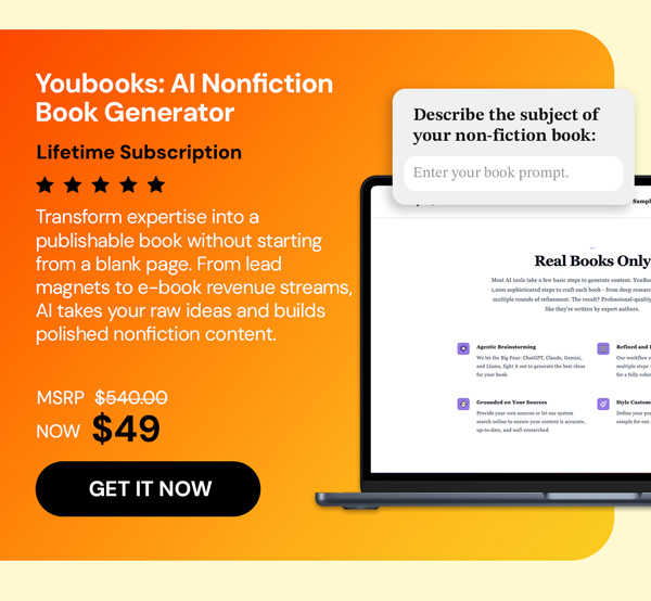 Youbooks - AI Non-Fiction Book Generator: Lifetime Subscription