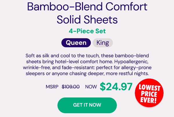 4-Piece Bamboo Comfort Solid Sheet Set