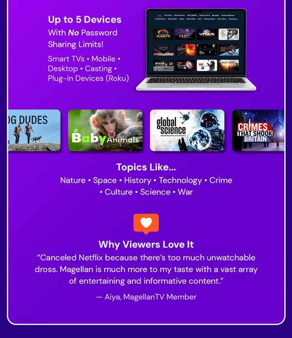 MagellanTV Documentary Streaming Service: Lifetime Subscription
