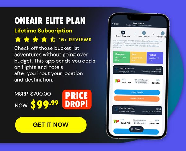 OneAir Elite Plan: Lifetime Subscription (Save Big on Flights, Hotels & More)