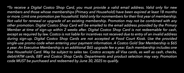 Digital Costco Shop Card Disclaimer | Terms & Conditions Apply - See Website For Details