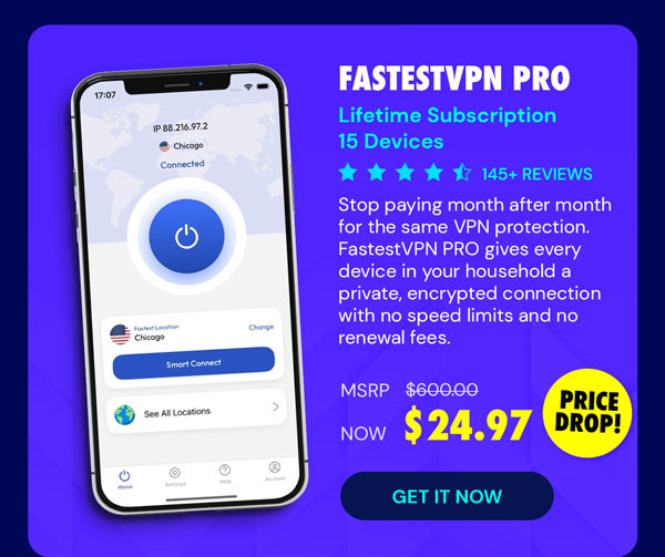FastestVPN PRO: Lifetime Subscription (15 Devices)