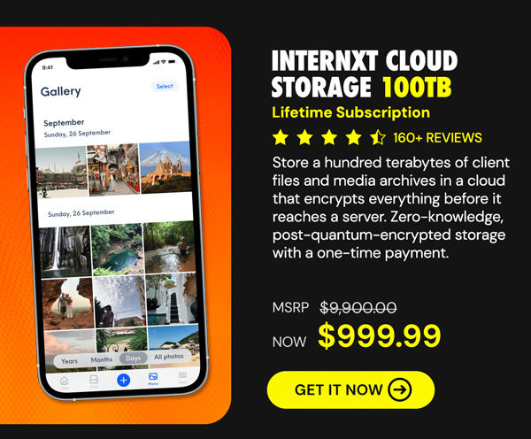 Internxt Cloud Storage Lifetime Subscription: 100TB