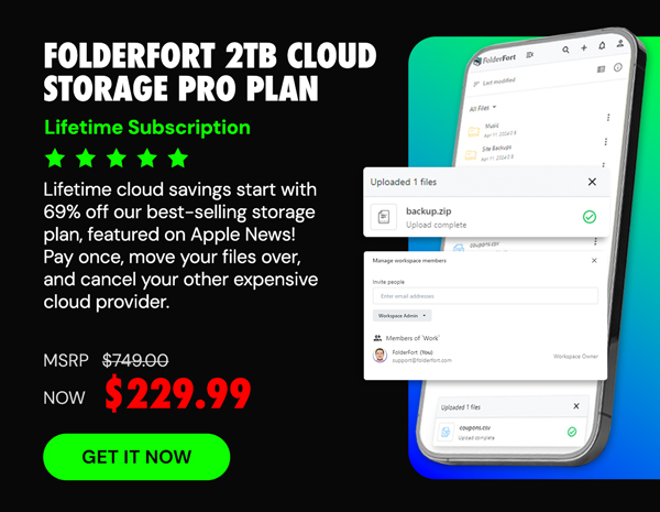 FolderFort 2TB Cloud Storage Pro Plan: Lifetime Subscription