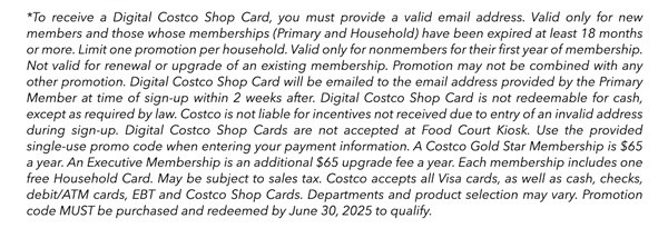 Digital Costco Shop Card Disclaimer | Terms & Conditions Apply - See Website for Details