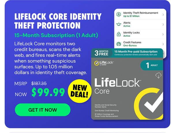 LifeLock Core Identity Theft Protection - 1 Adult - 15 Month Subscription