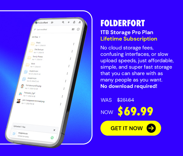 FolderFort 1TB Storage Pro Plan: Lifetime Subscription