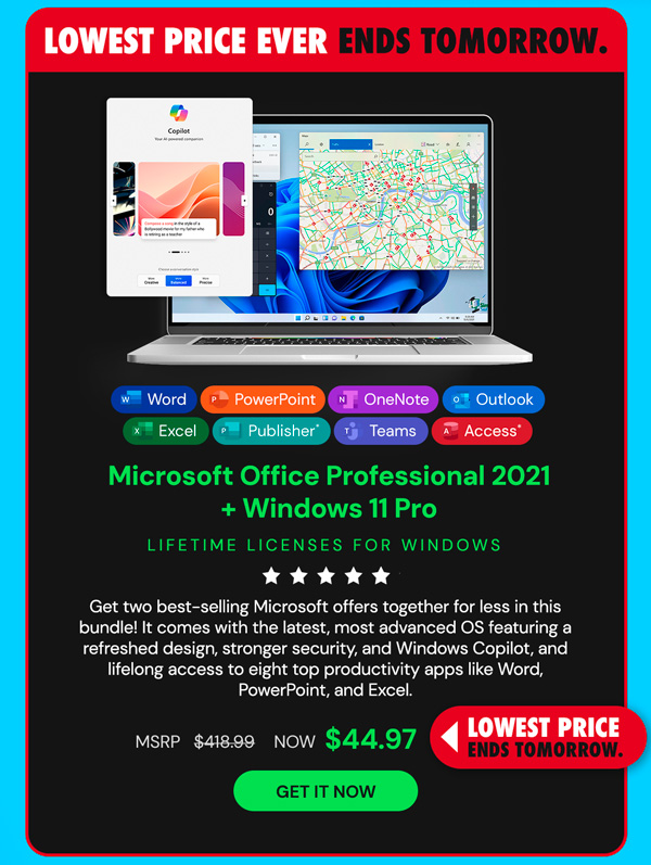 The All-in-One Microsoft Office Pro 2019 for Windows: Lifetime License + Windows 11 Pro Bundle