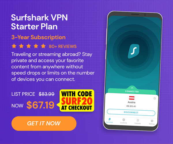 Surfshark VPN Starter Plan: 3-Yr Subscription