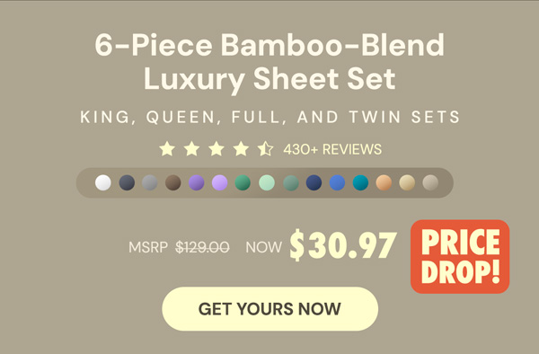 6-Piece Bamboo-Blend Comfort Luxury Sheet Set in a Variety of Colors and Fits