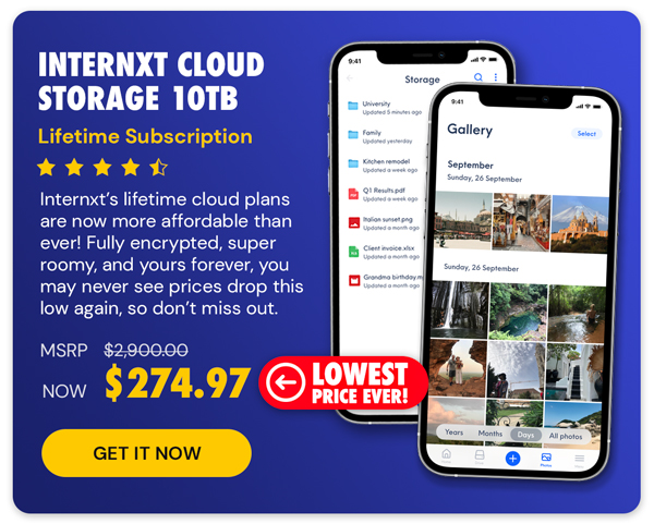 Internxt Cloud Storage Lifetime Subscription: 10TB Plan