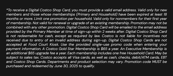 Digital Costco Shop Card Disclaimer | Terms & Conditions Apply