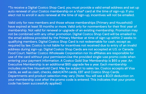 Digital Costco Shop Card Disclaimer | Terms & Conditions Apply - See Website for Details