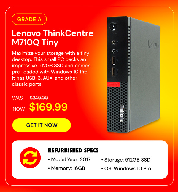 Lenovo ThinkCentre M710Q Tiny, Intel Core i5-6500T, 16GB RAM 512GB SSD, Windows 10 Pro (Refurbished)