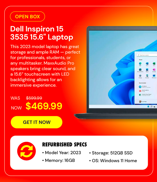 Dell Inspiron 15 3535 15.6" Laptop (2023) AMD Ryzen 7 16GB RAM 512GB SSD Win 11 Home (Open Box)