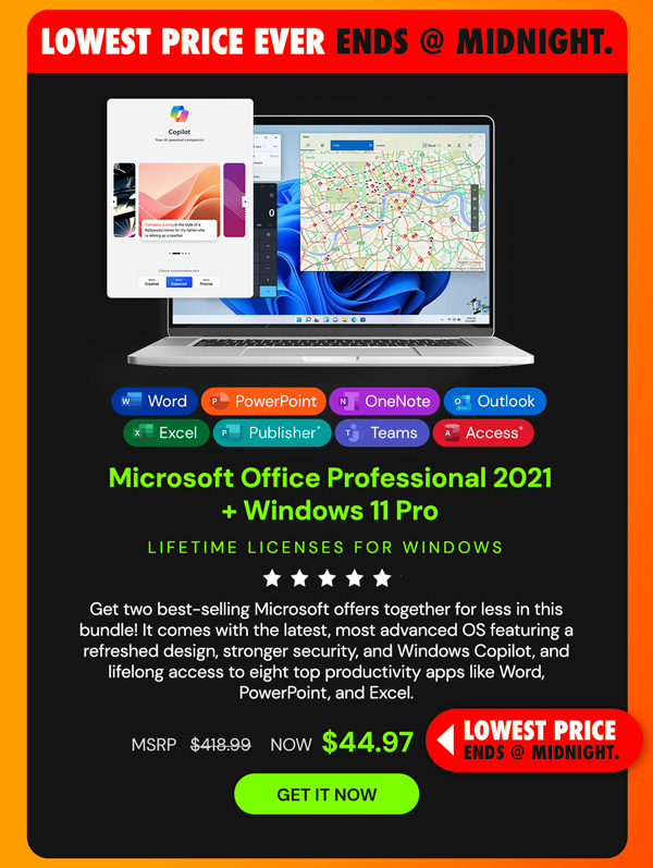 The All-in-One Microsoft Office Pro 2019 for Windows: Lifetime License + Windows 11 Pro Bundle