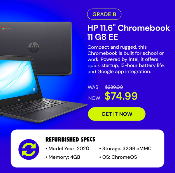 HP 11.6" Chromebook 11 G8 EE (2020) Intel 4GB RAM 32GB SSD (Refurbished)