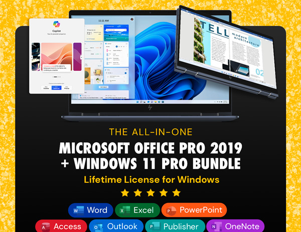 The All-in-One Microsoft Office Pro 2019 for Windows: Lifetime License + Windows 11 Pro Bundle