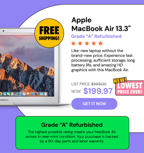 Apple MacBook Air 13.3" (2017) 1.8GHz i5 8GB RAM 128GB SSD Silver (Refurbished)
