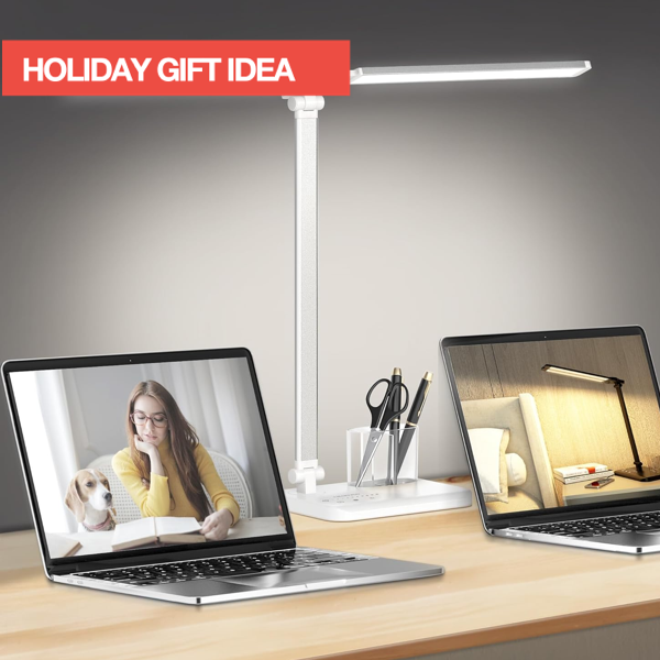 CHARYJOD Dimmable LED Desk Lamp with USB Charging Port