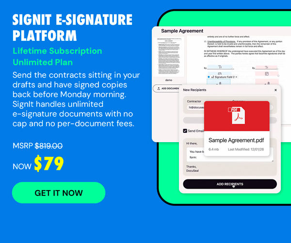 SignIt E-Signature Platform Unlimited Plan: Lifetime Subscription