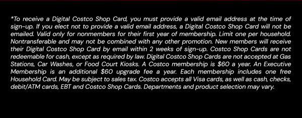 Digital Costco Shop Card Disclaimer | Terms & Conditions Apply - See Website For Details