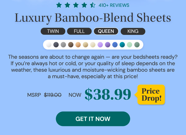 6-Piece Bamboo-Blend Comfort Luxury Sheet Set in a Variety of Sizes and Colors