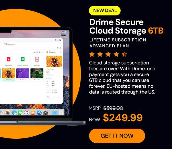 Drime Secure Cloud Storage: Lifetime Subscription (Advanced Plan/6TB)