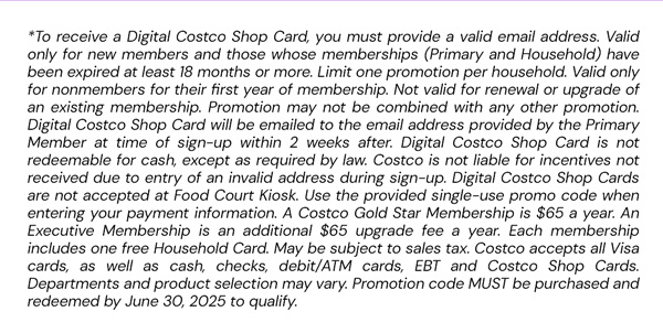 Digital Costco Shop Card Disclaimer | Terms & Conditions Apply - See Website For Details