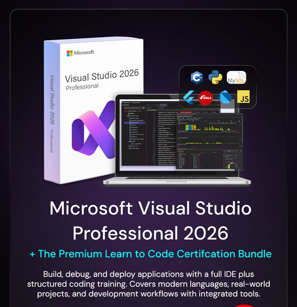 Microsoft Visual Studio Professional 2026 + The Premium Learn to Code Certification Bundle
