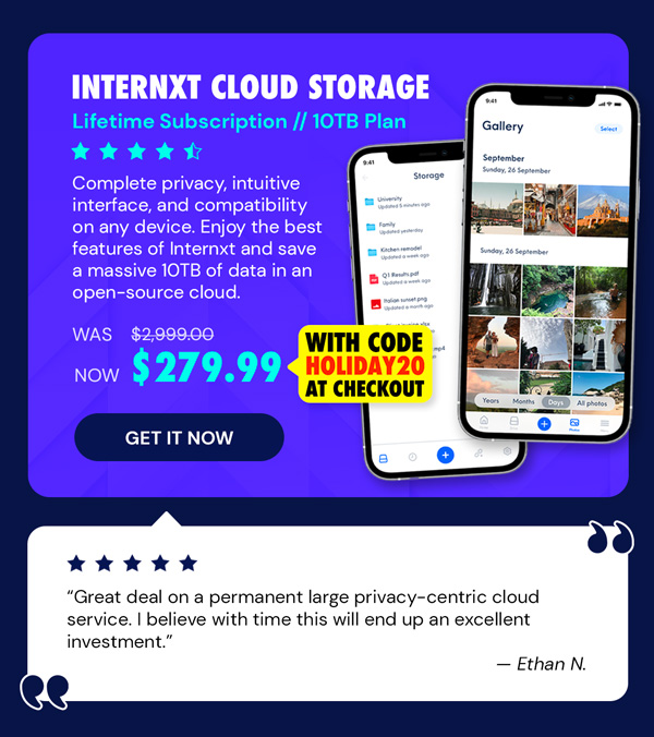 Internxt Cloud Storage Lifetime Subscription: 10TB Plan