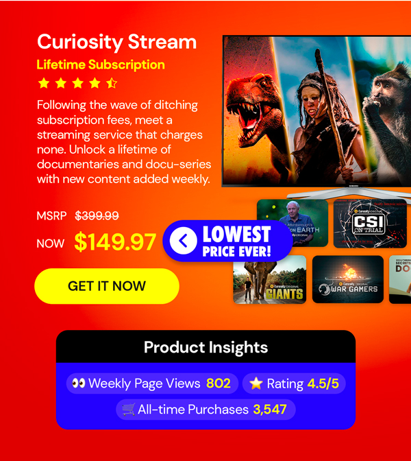 Curiosity Stream Standard Plan: Lifetime Subscription