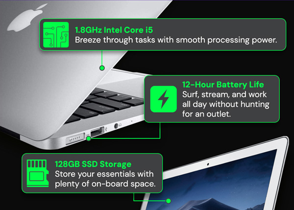 Apple MacBook Air 13.3" (2017) 1.8GHz i5 Core 8GB RAM 128GB - Silver (Refurbished)