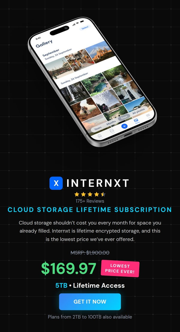 Internxt Cloud Storage Lifetime Subscription: 2TB to 100TB Plans