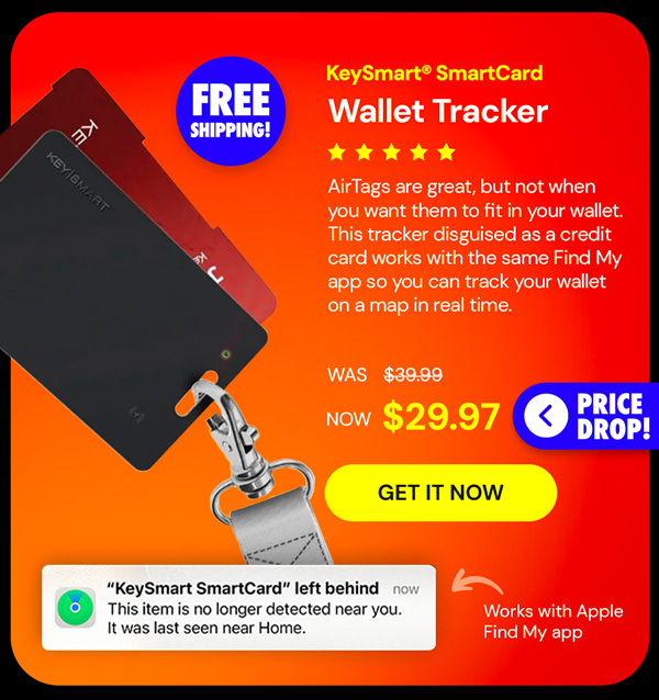 KeySmart® SmartCard - Thinnest Card Tracker & Works with Apple Find My